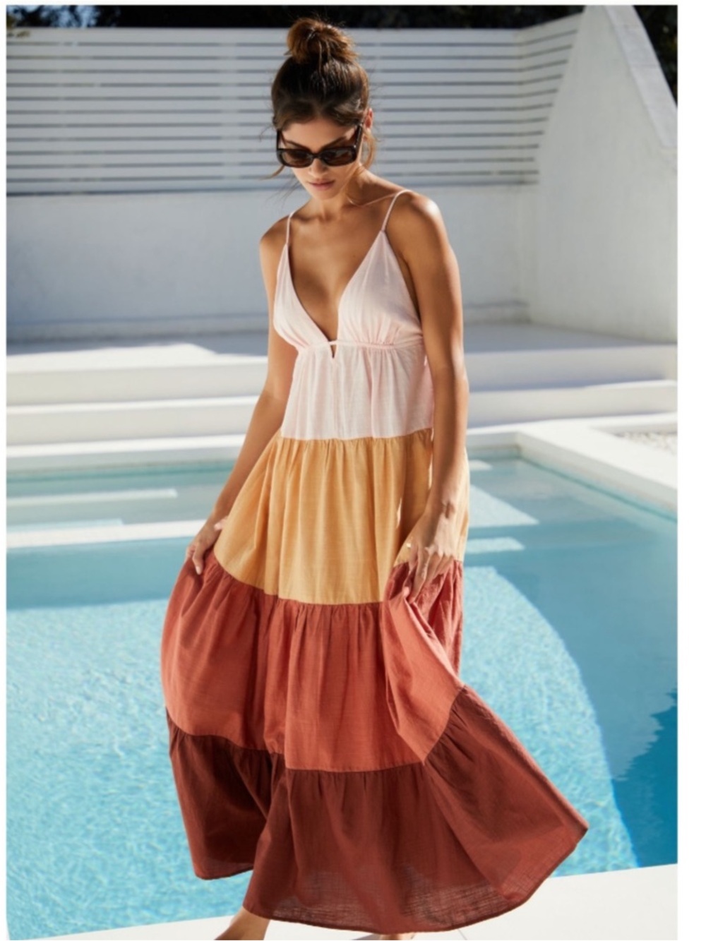 Anthropologie Pink, Mustard & Brown Tiered Sundress
